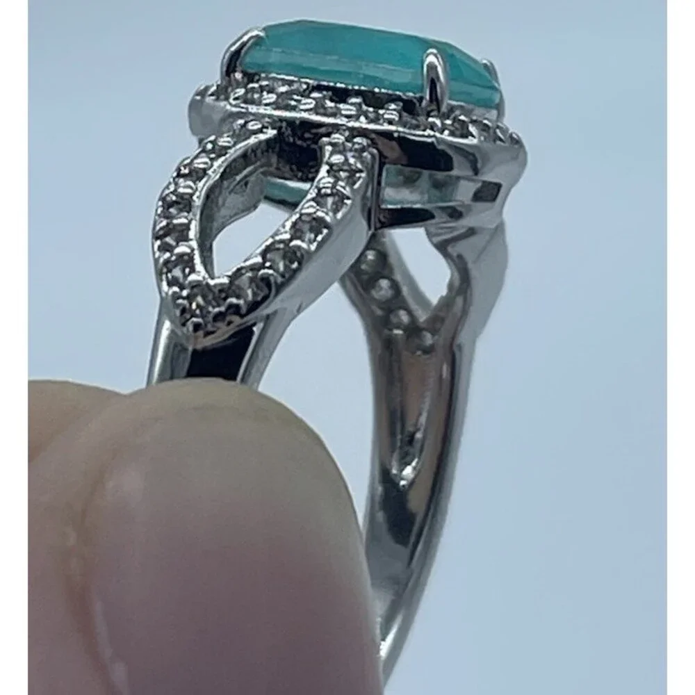 Bomb Party Size 7 Aqua Blue Halo Infinity Ring Rhodium Plated